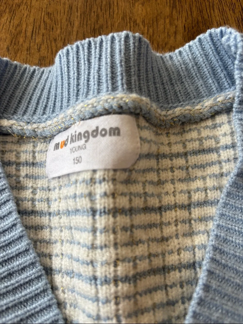 Girls White & Light Blue Knit Cardigan and Skirt Set